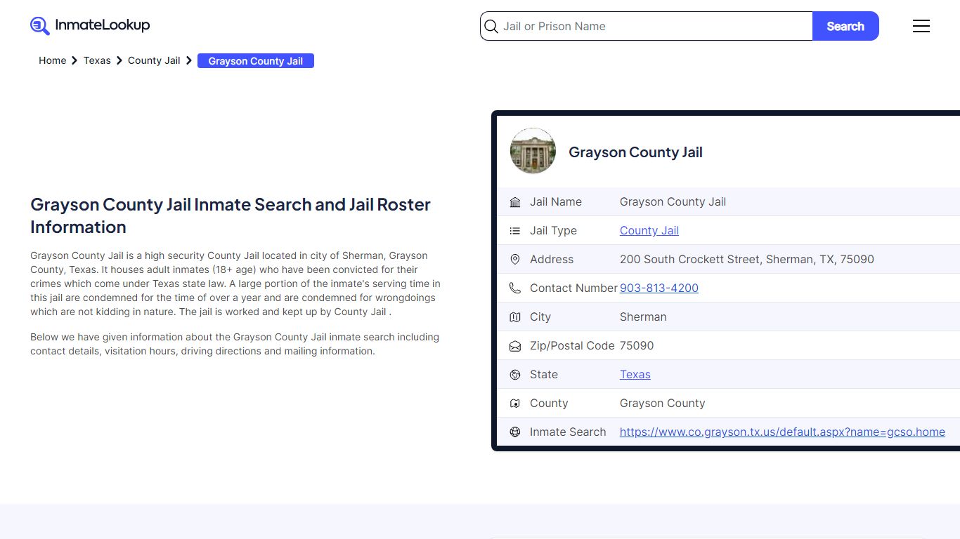 Grayson County Jail Inmate Search - Sherman Texas - Inmate Lookup